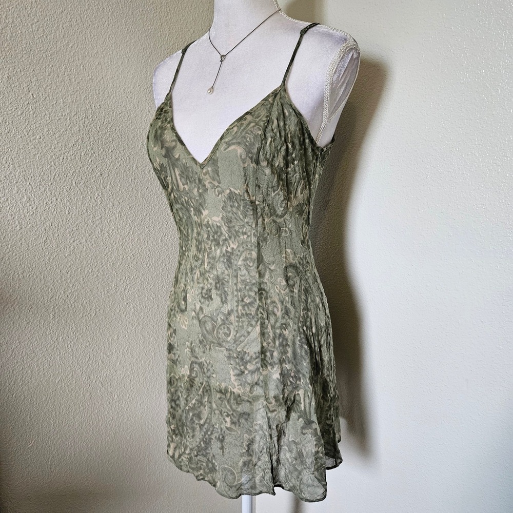 Victorias Secret 100% Silk Slip Dress Sage Green Paisley